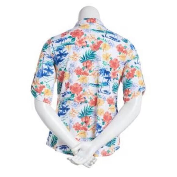 Emily Daniels Elbow Tab Sleeve Tropical Knit Polo Floral Print Size XL - Picture 2 of 12